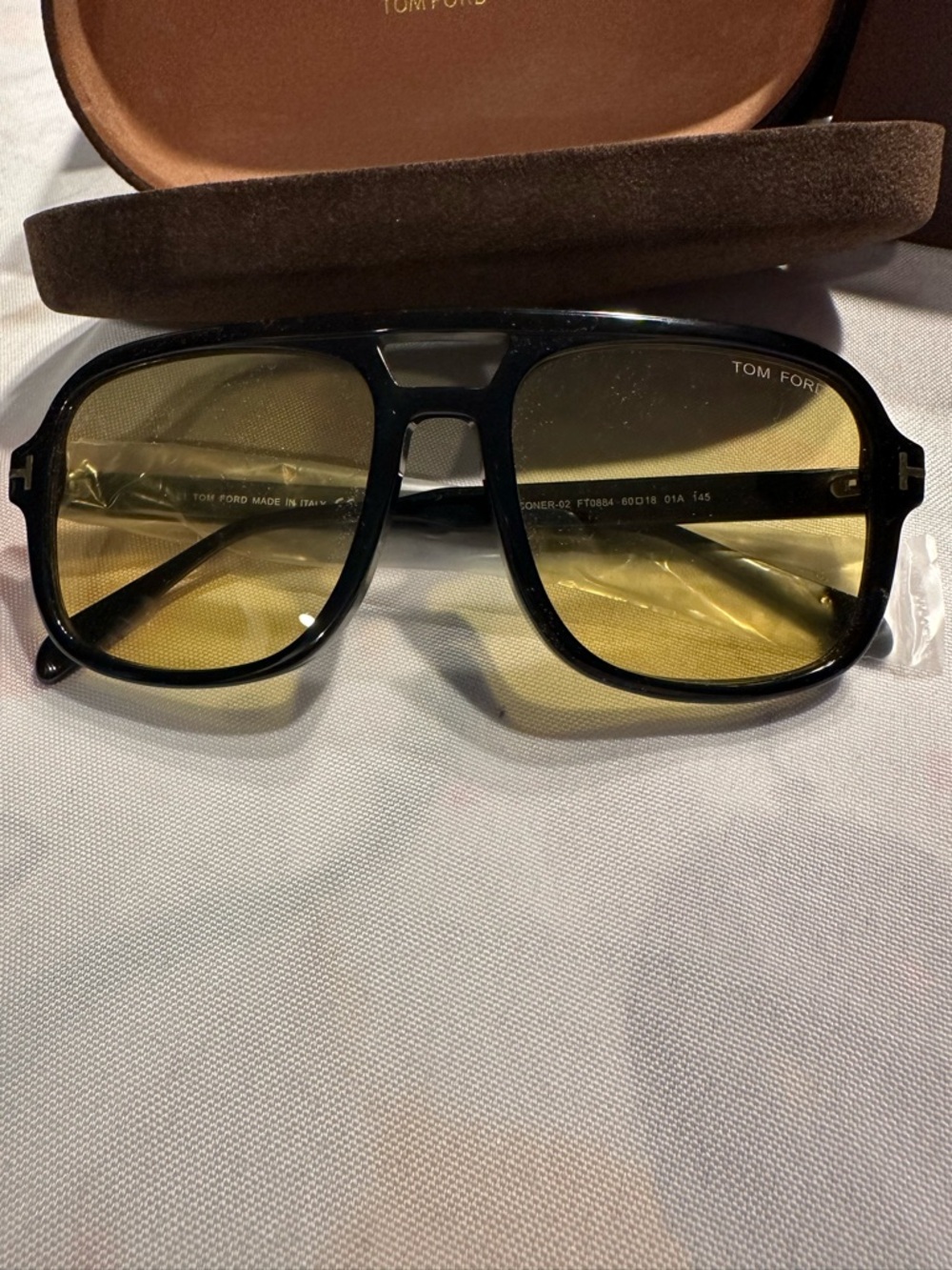 Tom Ford Falconer-02 Black Frame Sunglasses with Yellow Lenses NIB